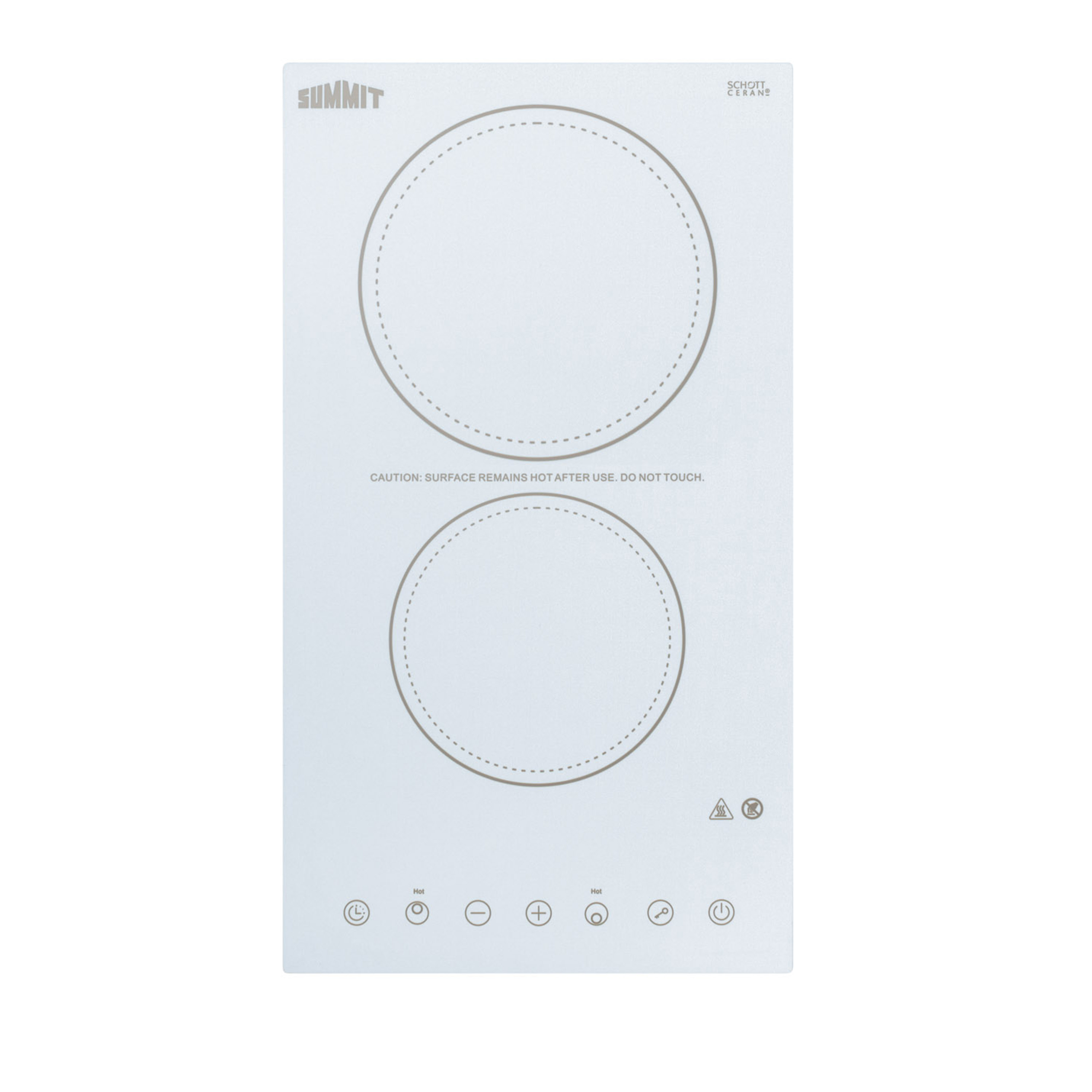 230V 2-burner cooktop in white ceramic Schott glass with digital touch controls, 3000W